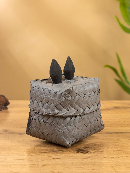 Корзинка «Кот», 8×8×13 см, бамбук, серая