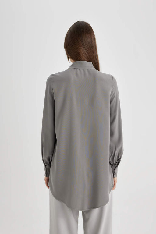 Рубашка-туника стандартного кроя с длинными рукавами - Defacto фото 7