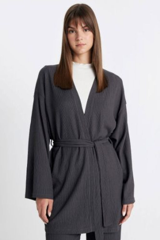 Relax Fit Sal Yaka Kemerli Burumcuk Kimono