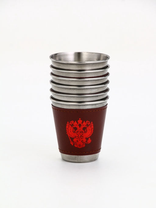 Стопки в чехле Герб, нержавеющая сталь, набор 6 шт. ? 75 мл