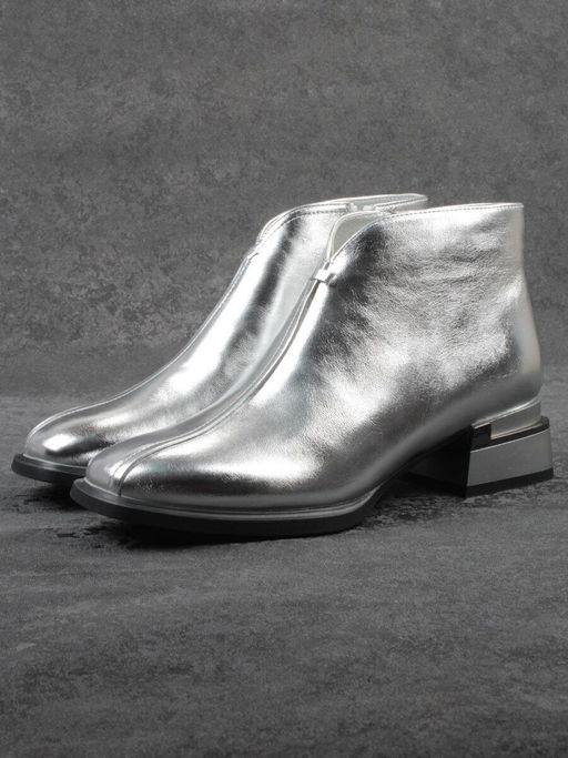 01-B50B-96C GREY/SILVER Ботинки демисезонные женские (натуральная кожа, байка)