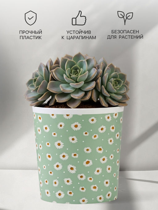 Кашпо для цветов Ромашки, 1.6 л, d=14 см, h=14 см, пластиковое