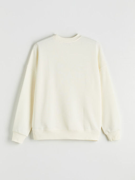 Bisiklet Yaka Bask?l? Oversize Kad?n Sweatshirt