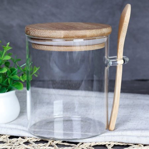 Банка с ложкой бамбуковая крышка 500 мл / LCKW2904 /уп 120/ - ГалеонТрейд фото 2