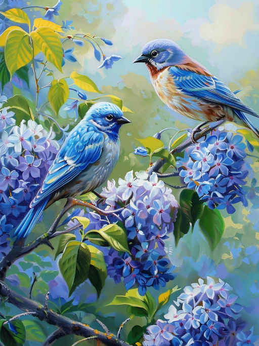 Вышивка крестиком 40х50см, Птицы и сирень