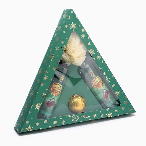 УЦЕНКА Новогодний подарочный набор косметики Новогодний экспресс, с ароматом вишни и корицы. Зеленая серия - SB BEAUTY фото 2