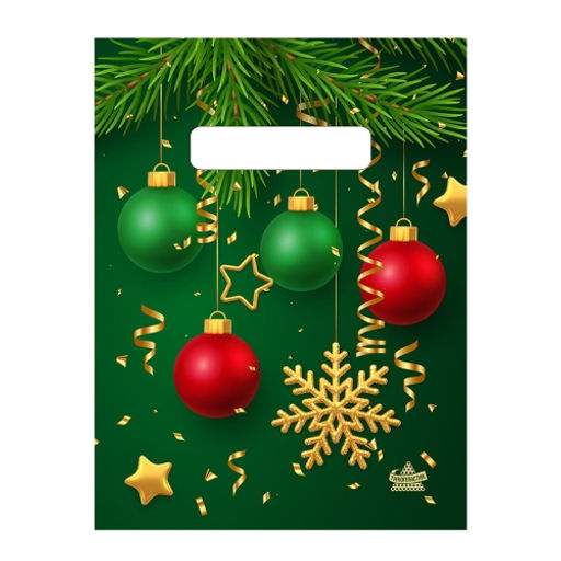 Пакет ПЭ с вырубной неусилинной ручкой 19х25см (30) (Золотая снежинка) НГ Тико (х100/3000)