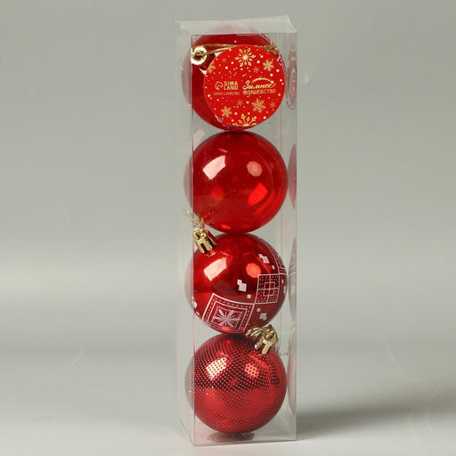 Ёлочные игрушки Новогодние забавы, шары новогодние, d=5.5 см, набор 4 шт., красный - Зимнее волшебство фото 3