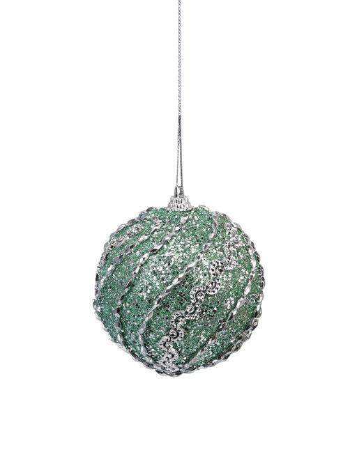 Цена за 3 шт. Ёлочный шар новогодний d=8 см Карнавал сияние полос, бирюзовый - Зимнее волшебство фото 2