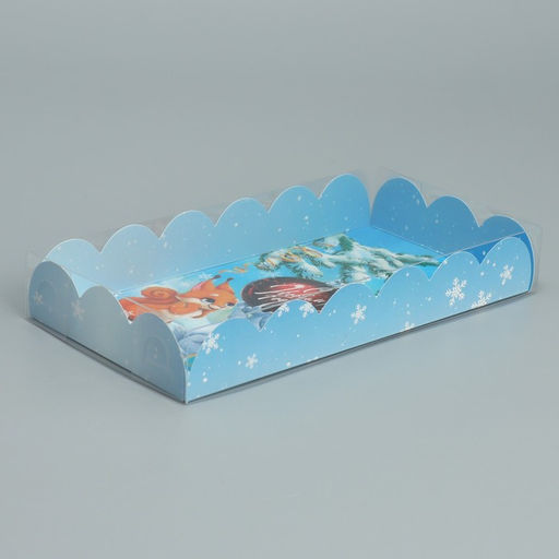 Цена за 5 шт. Коробка для кондитерских изделий новогодняя с пластиковой крышкой «С Новым годом», 10.5×21×3 см