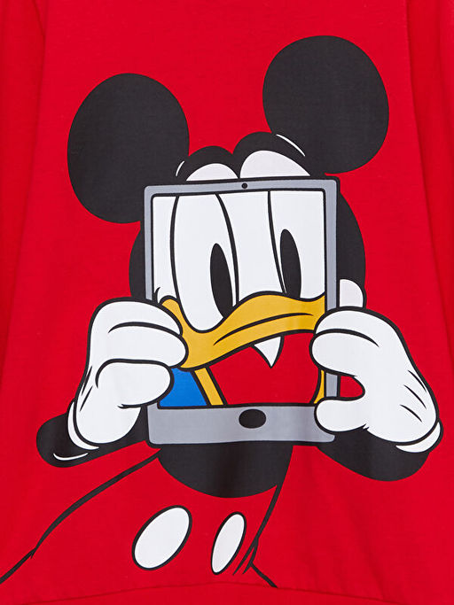 Bisiklet Yaka Mickey Mouse Bask?l? Uzun Kollu Pamuklu Erkek ?ocuk Ti??rt - Waikiki фото 3