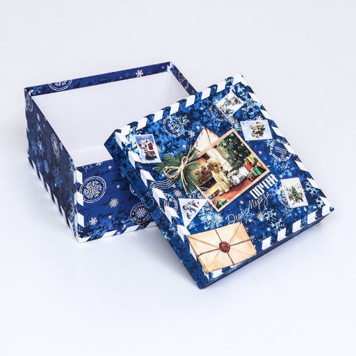Коробка подарочная новогодняя «Посылка синяя», 19×19×10 см