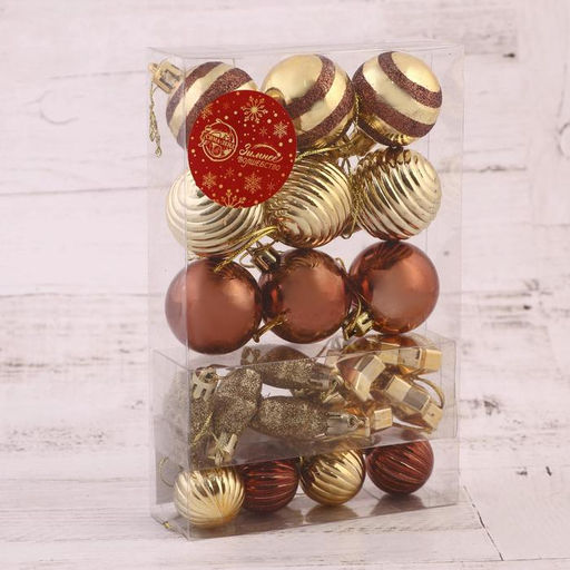 Ёлочные игрушки Серпантин, шары новогодние, набор 21 шт., кофейный/золотой - Зимнее волшебство фото 2