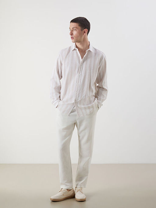 Regular Fit Uzun Kollu ?izgili Erkek Dokulu G?mlek