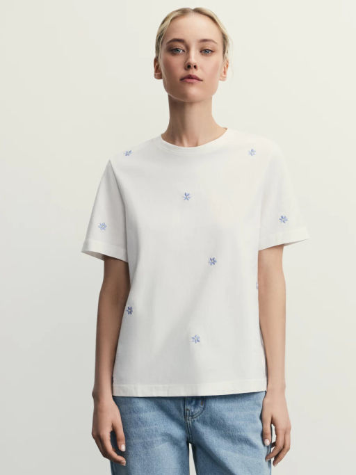 Футболка из хлопка с вышивкой / Zarina фото 10