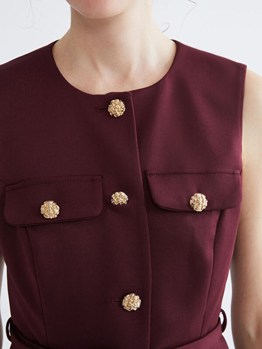 Bisiklet Yaka Beli Kemerli Kad?n Yelek