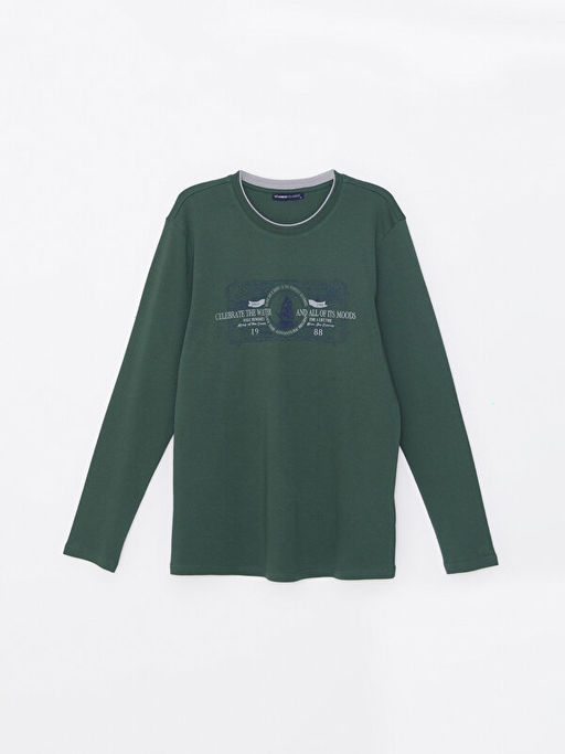 Bisiklet Yaka Uzun Kollu Bask?l? Erkek Sweatshirt