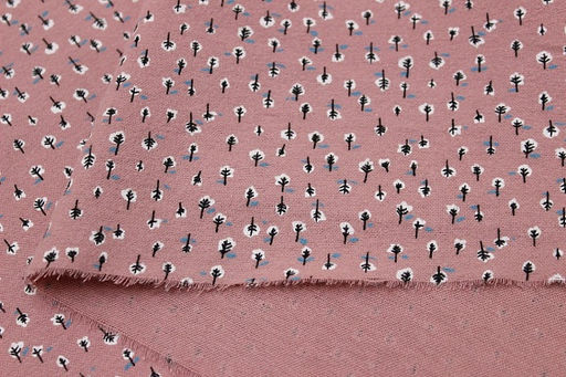 Теплый хлопок Мелкие белые листочки цв.т.винтажный пыльно-розовый, ш.1.49м, хл-100%, 150гр/м.кв - Купава фото 2