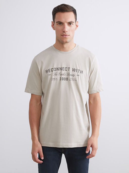 Bisiklet Yaka Bask?l? Penye Erkek Ti??rt