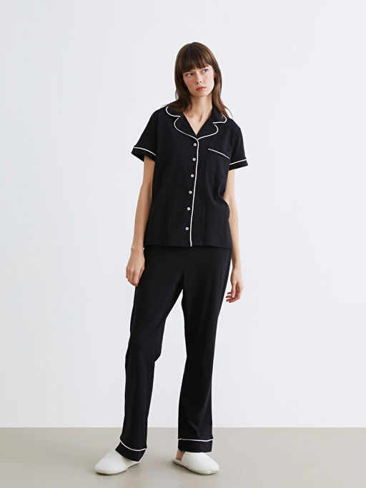 G?mlek Yaka Kad?n Pijama Tak?m?