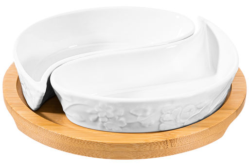 Тарелка под оливки 100 мл 15,5*15,5*3,5 см "Инь-Янь цветущая сакура" на деревянной подставке