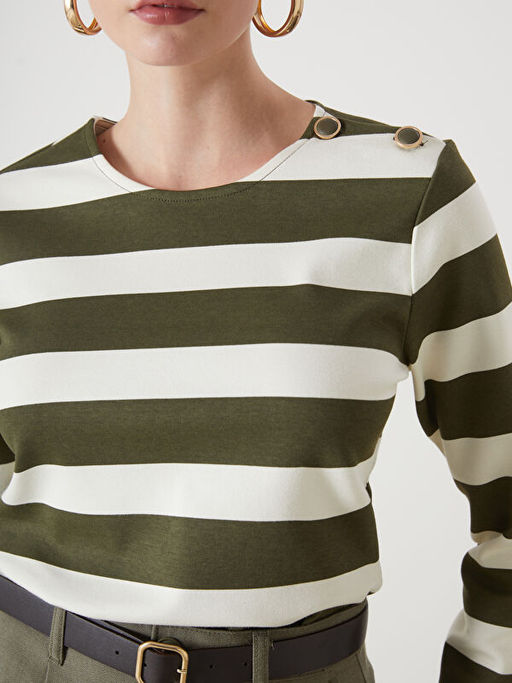 Bisiklet Yaka ?izgili Kad?n Ti??rt