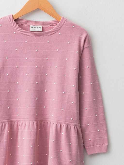 Bisiklet Yaka Puantiyeli Uzun Kollu K?z ?ocuk Triko Elbise - Waikiki фото 3