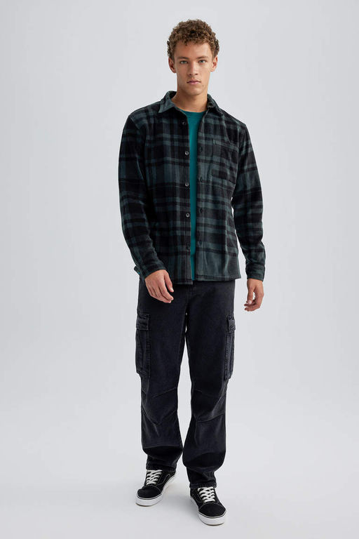 Флисовая рубашка обычного кроя с длинным рукавом в клетку - Defacto фото 2