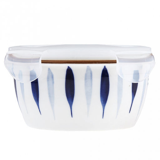 Травы Салатник-контейнер фарфоровый 640мл, д14,8х6,9см, круглый, с деколью, отводка, пластмассовая крышка, герметичная, с клипсами, с силиконовым уплотнителем (Китай) - Домашняя мода фото 5