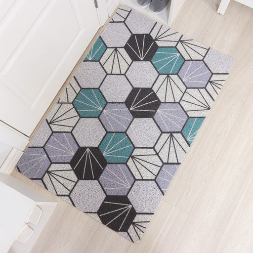 Коврик придверный Доляна «Грани», грязезащитный, вырезной, 80×120 см, серо-зелёный