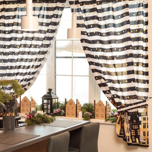 Комплект штор для кухни с подхватами «Этель. Золотой город, 2 шт., белые, чёрные, 145×180 см