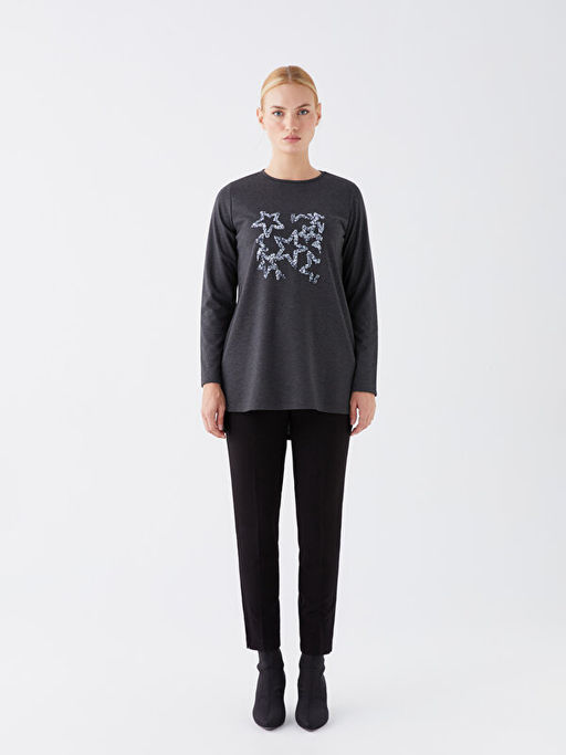 Bisiklet Yaka Nak??l? Uzun Kollu Kad?n Bluz