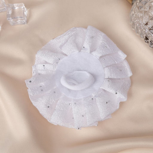 Цена за 6 шт. Бант для волос на резинке «Школьница», ромашка капельки, d=11 см, белый