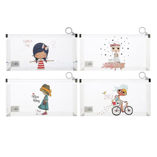 Цена за 12 шт. Папка-конверт на молнии формат А6, 180мкр, с рисунком «Маленькая девочка», МИКС