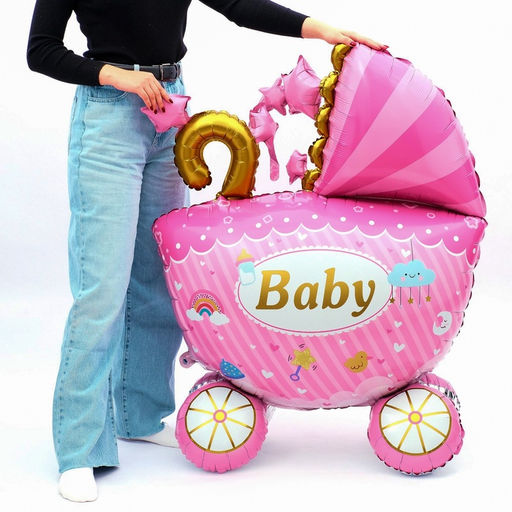 Воздушный шар фольгированный 41" «Коляска для девочки 3D», под воздух