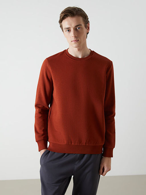 Bisiklet Yaka Uzun Kollu Bask?l? Erkek Sweatshirt