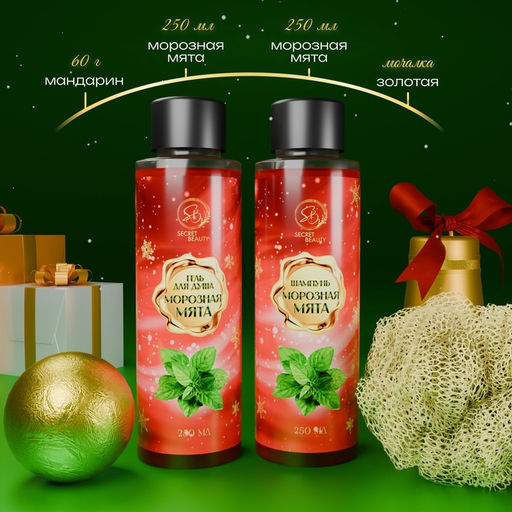Новогодний подарочный набор косметики Зимняя сказка, с ароматом мяты и корицы. Красная серия