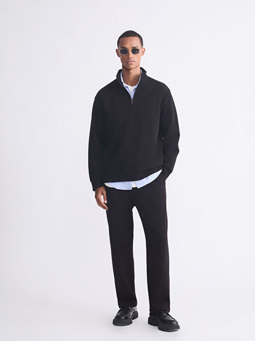 Fermuarl? Dik Yaka Erkek Kal?n Sweatshirt