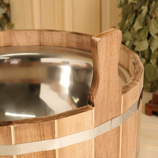 Шайка - таз для бани и сауны «Добрыня», 15 л, деревянная, нержавеющая вставка