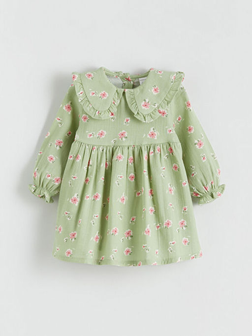 Bebe Yaka ?i?ekli M?slin K?z Bebek Elbise
