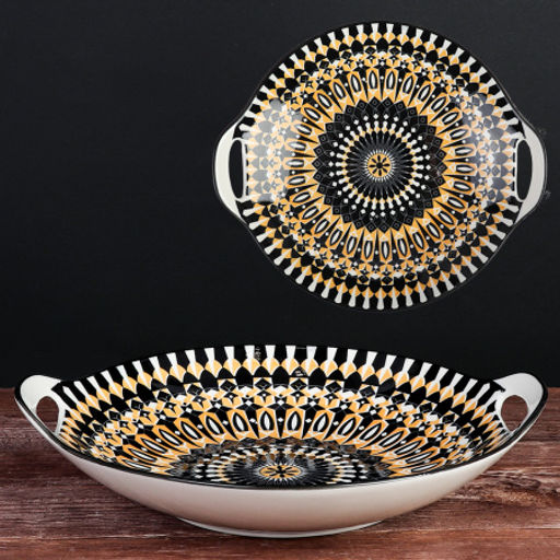 Блюдо с ручками круглое 28х25х5 см керамика / ZY023 /уп 36/ - ГалеонТрейд фото 4