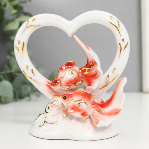 УЦЕНКА Фигурка керамика Золотые рыбки в сердце, 12?7.5?12 см, МИКС