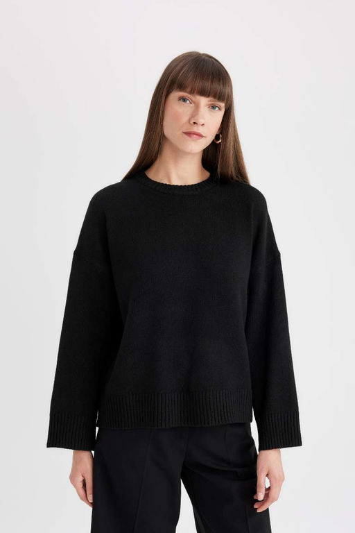 Свитер оверсайз с круглым вырезом - Defacto фото 4