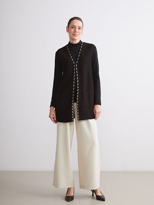 V Yaka Desenli Kad?n Triko Yelek