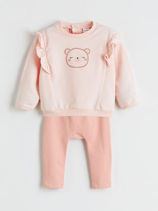 Bask?l? K?z Bebek Sweatshirt ve Pantolon 2li
