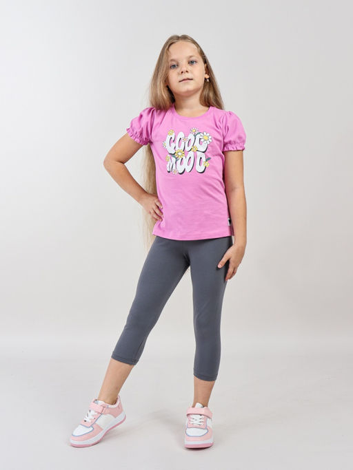 CRB wear / CWKG 90270-45 Комплект для девочки (футболка, бриджи),сиреневый  фото 2