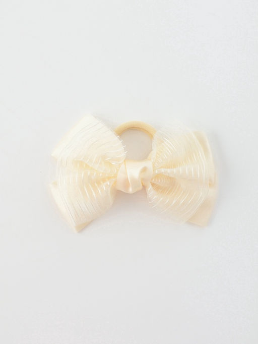 Цена за 6 шт. Бант для волос на резинке «Школьница», классика двойной полоски, 11×7 см, бежевый