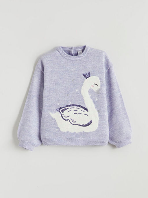 Ku?u Desenli K?z ?ocuk Triko Kazak