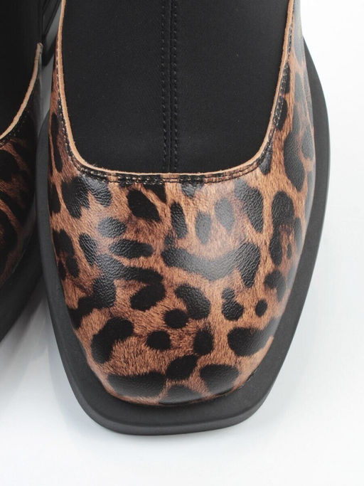 01-B44B-81PC BROWN/LEOPARD Ботинки демисезонные женские (натуральная кожа, текстиль, байка)