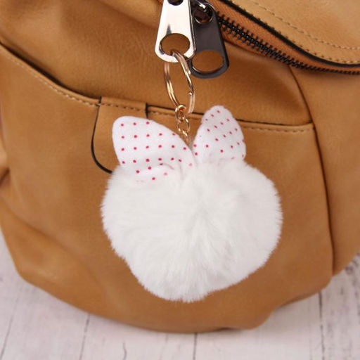 Цена за 6 шт. Брелок для ключей на кольце Пушистик. Шарик с ушками, на сумку, рюкзак, 8?8 см, МИКС